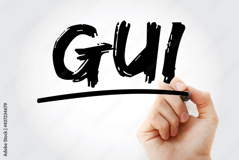 Poster gui - graphical user interface acronym with marker, technology concept background
