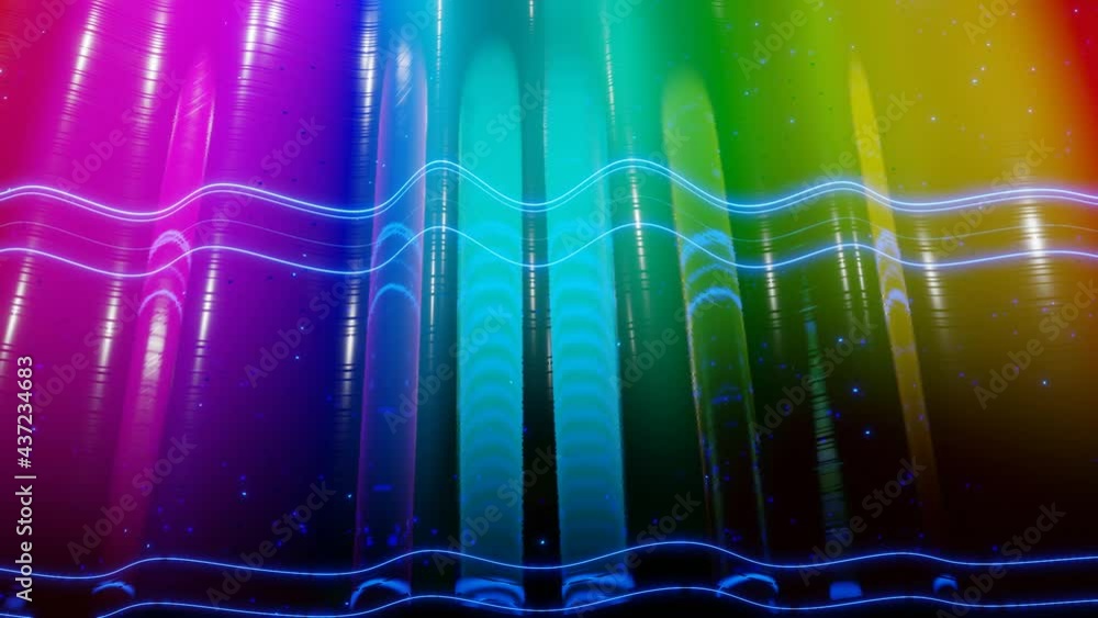 Poster abstract 3d surface with beautiful waves, luminous sparkles and bright color gradient, colors of rai