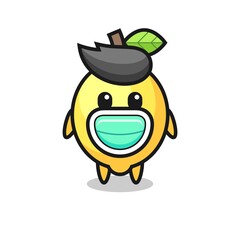 cute lemon cartoon wearing a mask