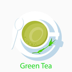 Green tea dish, vector art illustration.