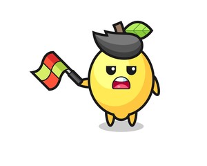 lemon cartoon as the line judge hold the flag up at a 45 degree angle