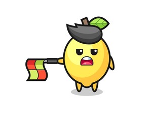 lemon character as line judge hold the flag straight horizontally