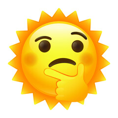 Happy Thinking Sun Emoji. Summer Vacations Icon Symbol. Illustration Face Vector Design Art.