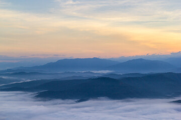 Beautiful landscape in the morning with fog at Doi Samer Dao, Sri Nan National Park