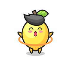cute lemon cartoon is playing hula hoop