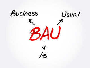 BAU - Business as Usual acronym, business concept background