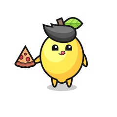 cute lemon cartoon eating pizza