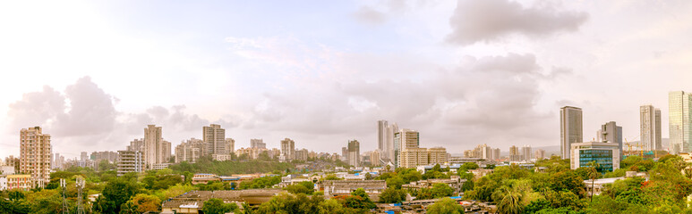 panorama of Mumbai Suburban, with a cloudy sky, Mumbai, India
