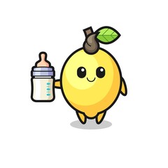 baby lemon cartoon character with milk bottle