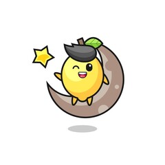 illustration of lemon cartoon sitting on the half moon