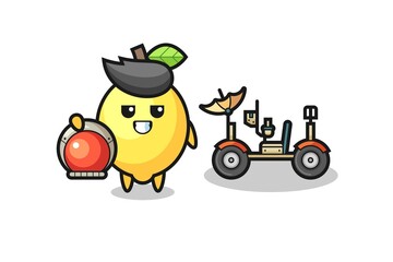 the cute lemon as astronaut with a lunar rover