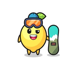 Illustration of lemon character with snowboarding style