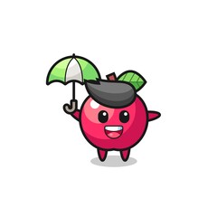 cute apple illustration holding an umbrella