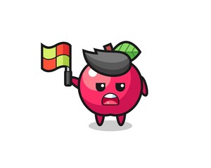 apple character as line judge putting the flag up
