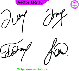 Manual signature for documents on transparent background. Autograph for convention. Calligraphy lettering raster illustration. Doodle office lettering. Hand drawn Calligraphy lettering. EPS 10