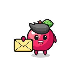 cartoon illustration of apple holding a yellow letter