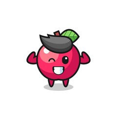 the muscular apple character is posing showing his muscles