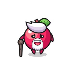 cute apple grandpa is holding a stick