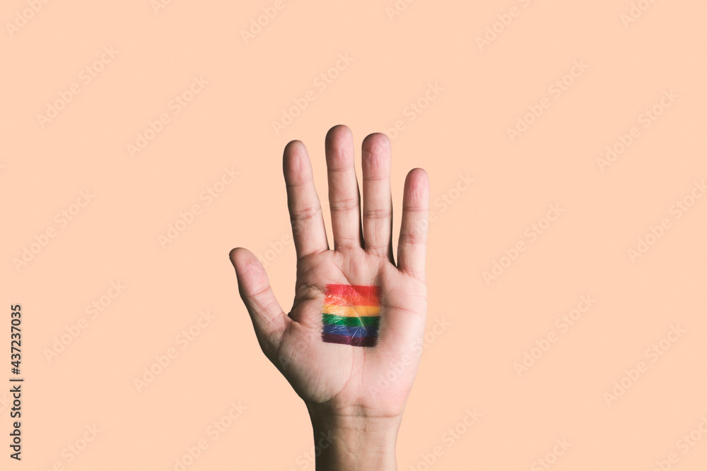 Canvas Prints raised hand with a rainbow pride flag