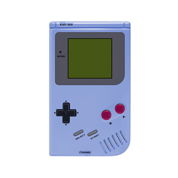 A portable Nintendo Game Boy game console in vector on a white background.Vector illustration of the Nintendo game boy handheld game console.