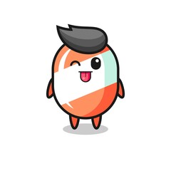 cute candy character in sweet expression while sticking out her tongue