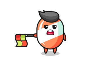 candy character as line judge hold the flag straight horizontally