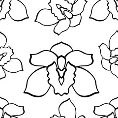 Doodle orchid seamless pattern isolated on white. Hand drawn sketch. Flower vector stock illustration. EPS 10