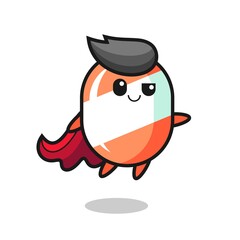 cute candy superhero character is flying