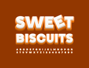 Vector tasty emblem Sweet Biscuit. Delicious style Font. Modern Alphabet Letters and Numbers set