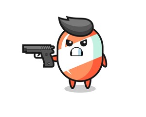 the cute candy character shoot with a gun