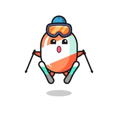 candy mascot character as a ski player