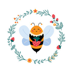 Vector honeybee in cartoon style Sweet bumblebee