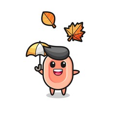 cartoon of the cute soap holding an umbrella in autumn