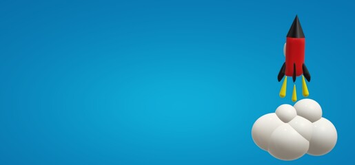 3d, Red Rocket Taking Off. Motivation Concept Red Rocket Taking Off.