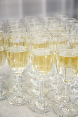Set of a glass of champagne, drinks on the buffet festive table for guests