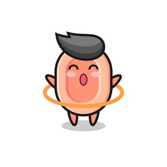 cute soap cartoon is playing hula hoop