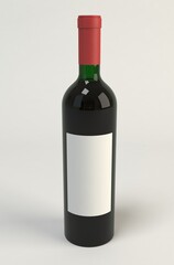 Wine bottle with blank label 3d render on white background