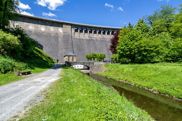 Fototapeta na wymiar dam of the Aggertalsperre, a storage reservoir near Gummersbach, Germany