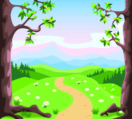 landscape with trees nature vector illustration