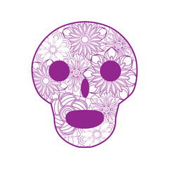 Mexican sugar skull with flowers for Day of the Dead skull. illustration of tribes. outline for coloring book page design.