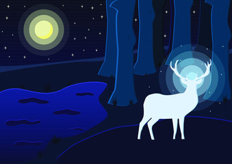 Fototapeta premium deer in the night harry potter patronus vector illustration 