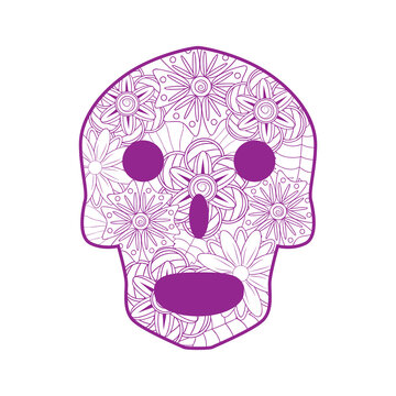 Mexican sugar skull with flowers for Day of the Dead skull. illustration of tribes. outline for coloring book page design.