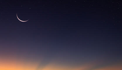 Fototapeta na wymiar night sky with crescent moon