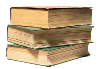 stacked old book isolated on white background