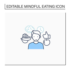 Mindful eating line icon. Practice mindfulness to eat. Careful food selection. Conscious nutrition. Healthcare concept. Isolated vector illustration.Editable stroke