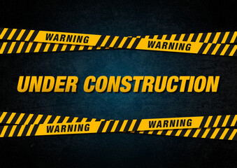Under construction sign with caution and danger ribbon over pavement background