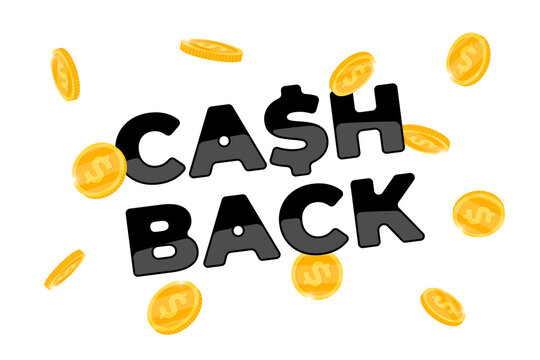 Cashback loyalty program concept. Returned falling coins to bank account banner design template. Refund money service poster. Bonus cash back dollar symbol on white background vector illustration