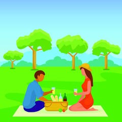 Vector Picnic or date in park couple food Romantic