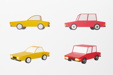 3D image cartoon low polygon car isolate white background - 3D render