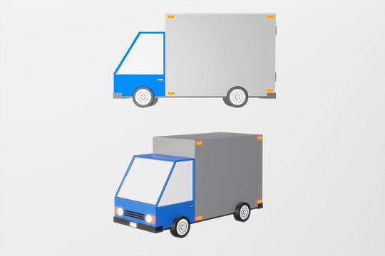 3D image cartoon low polygon truck isolate white background - 3D render